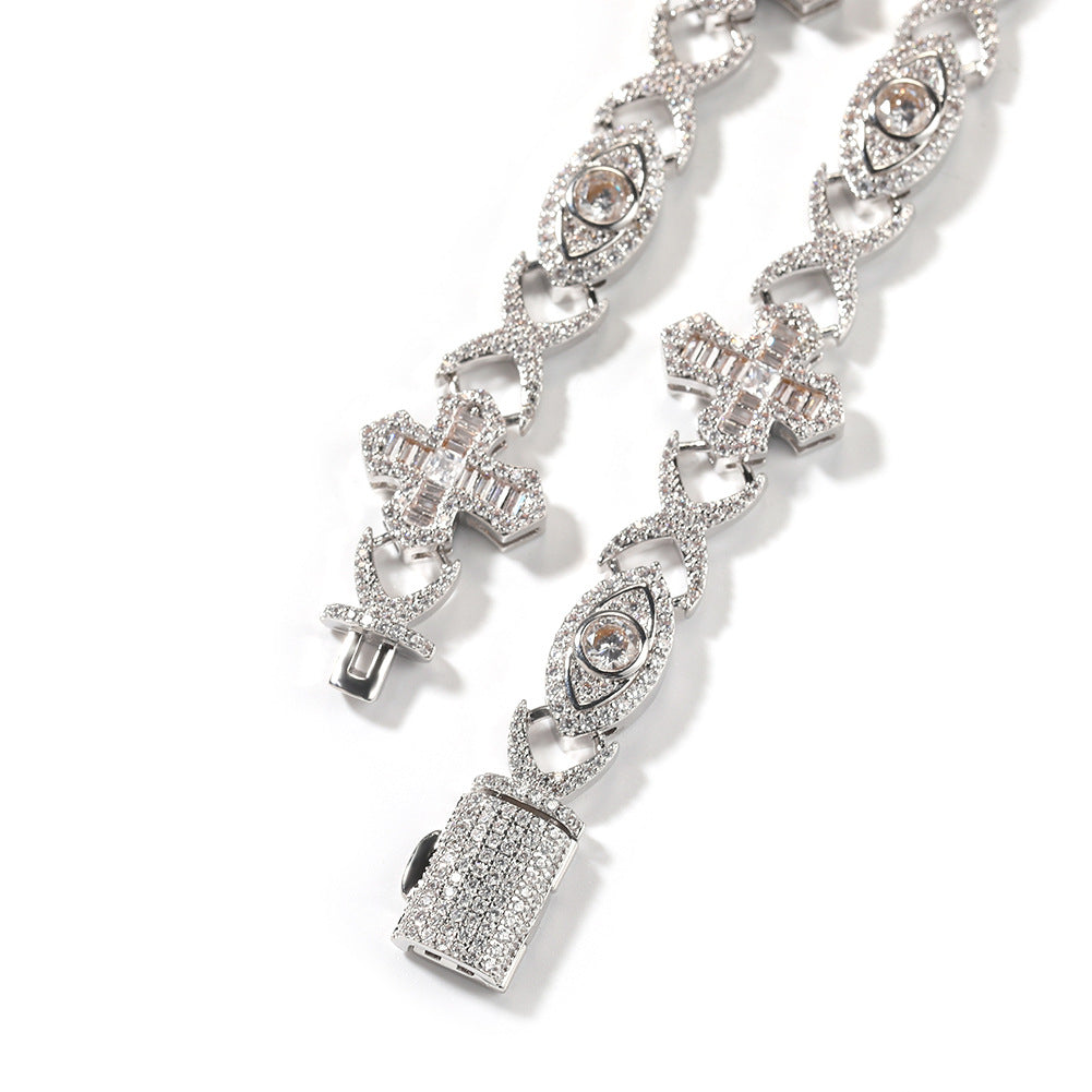 Hip Hop Zirconia Eye Cross Bracelet